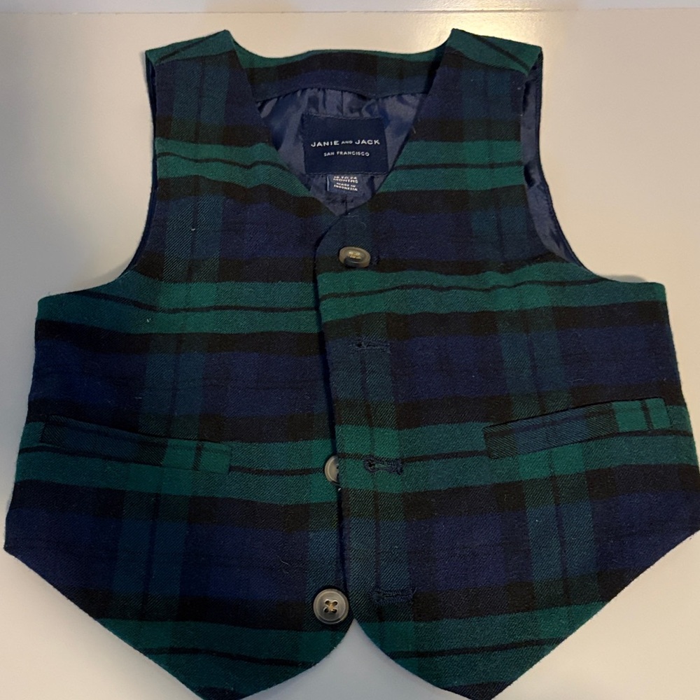 Janie and Jack Blue and Green Checkered Vest
